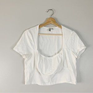 Asos Womens Square Neck Crop Top 14 Large L White Cotton Short